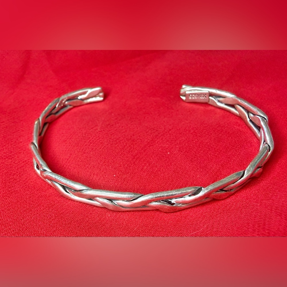 Mexico Sterling Silver Cuff Bracelet 925 ATI Braided Design 13g
